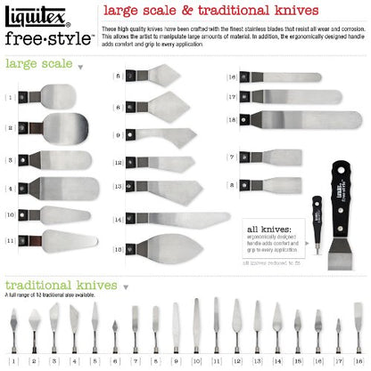 Liquitex Professional Freestyle Large Scale Knives 4-Piece Ring Set | Rustproof Stainless Steel Knife Blades, Non-Slip Ergonomic Handles for Grip, Riveted Handles for Durability