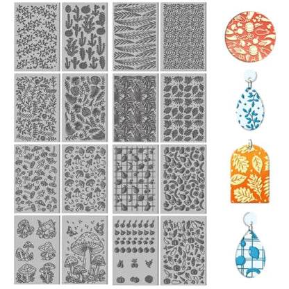 CHGCRAFT 16 Sheets Banana and Apple Clay Texture Mat Mushroom Pattern Polymer Clay Texture Sheets DIY Tools for Pottery Earring Jewelry Making Stamp Engraving Machines, 4x2.6inch - style: Fruits and Plants Series