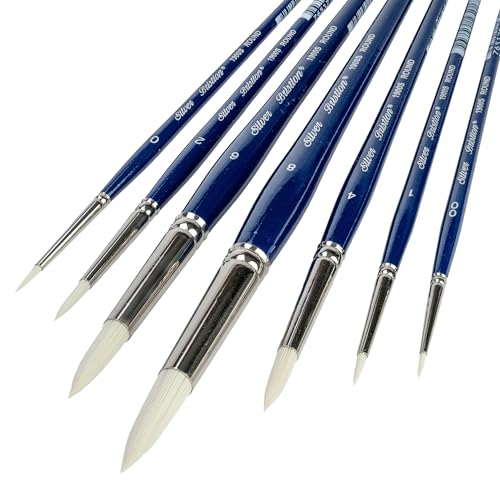 Silver Brush Limited Bristlon Short Handle Rounds Oil Paintbrush Set, 7pc | Sizes 2/0, 0, 1, 2, 4, 6, 8, Stiff Fine Point White Synthetic Bristle, Lightly Textured Strokes, Superb Paint Absorbency - color: Short Handle Rounds, size: 7 count