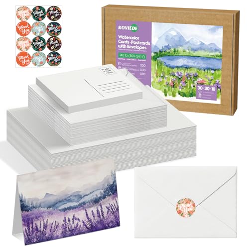 30 Pack Foldable Blank Watercolor Cards with Envelopes 5"x7" | 140lb/300gsm, 100% Cotton Water Color Cards with 10 Sheets Watercolor Postcards for Painting, Greeting, Birthday Valentine - size: 5x7" Cards*30+4x6" Postcards*10