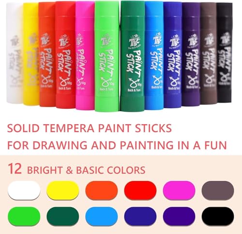 TBC The Best Crafts Paint Sticks for Kids Ages 2-8, 12 Classic Colors | Washable, Non-toxic, Tempera Paint Sticks for Crafts, Art Supplies, and Birthday Gifts - color: 12