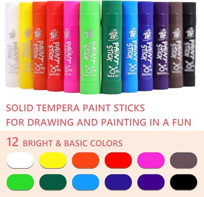 TBC The Best Crafts Paint Sticks for Kids Ages 2-8, 12 Classic Colors | Washable, Non-toxic, Tempera Paint Sticks for Crafts, Art Supplies, and Birthday Gifts - color: 12