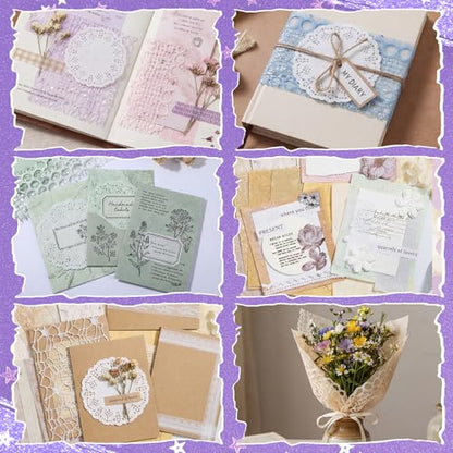 BESARME 140 Pcs Textured Scrapbook Paper & Lace Stickers Set | 120 Patterned Sheets, 20 Lace Stickers, 5.5 x 3.9 In, For Junk Journals, Planners, Vision Boards, Card Making - color: Multicolor