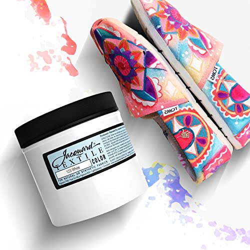 Jacquard Textile Color Fabric Paint White 8oz Permanent, Bundled w/Brushes | 8oz Colorfast textile paint for stenciling, block printing & stamping on natural or synthetic fabrics, denim & more - size: 8 Fl Oz (Pack of 1)