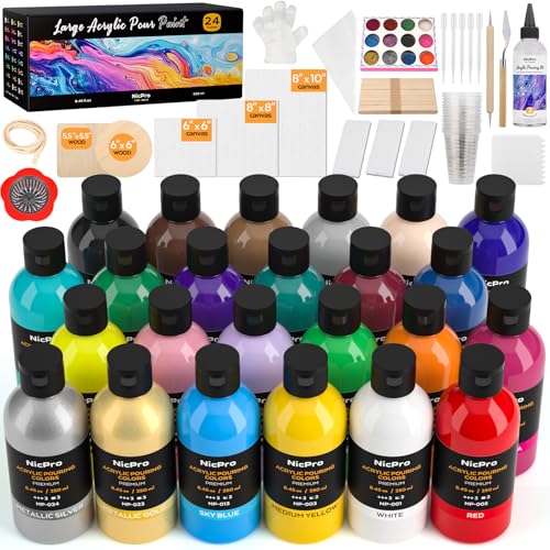 Nicpro 24 Colors 8.45oz Large Volume Acrylic Pour Paint Kit - color: 24 Colors