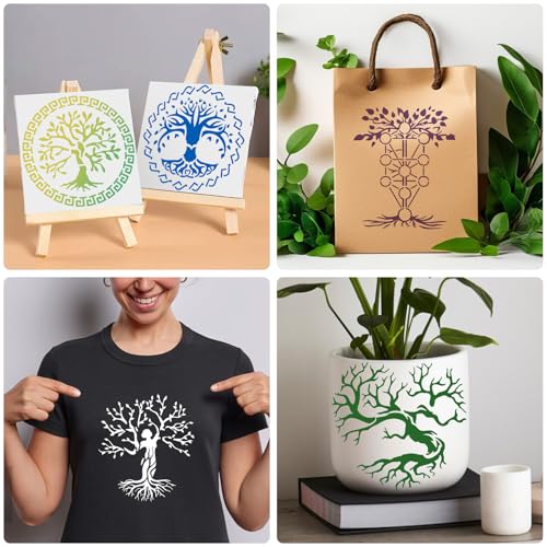 15Pcs 6 x 6 Inch Tree of Life Stencil, Reusable Stencils for Painting on Wood Decoration Painting Templates for Wall Floor DIY Decorations Christmas Gifts for Kids - style: Tree of Life