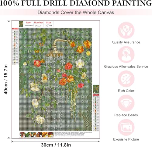 EIBEILI Bathroom Diamond Art Kits for Adults,Vintage Botanical Flowers Diamond Painting Kits for Adults Beginner,5D DIY Full Round Drill Diamond Dots Paintings for Home Wall Decor Gift 12X16inch - color: DP02291