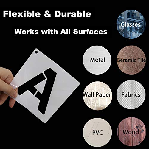 5 Inch Letter Stencils Kit, Alphabet Art Craft Stencils, Reusable Plastic Letters and Numbers Stencil Set for Wood, Wall, Fabric, Rock, Signage and Christmas DIY Art Projects (White, 36 Pcs) - size: Font Sizes:5 Inch
