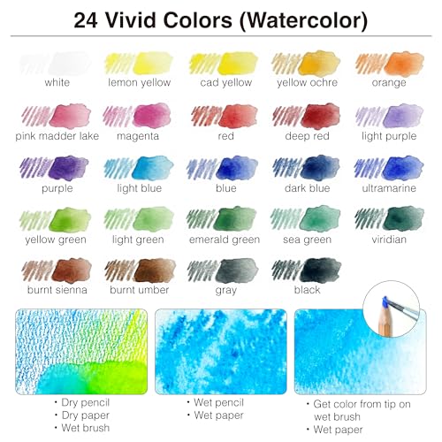 COLOUR BLOCK 24PC Premium Cedar Wood Watercolor Pencil Set with I Ideal pencil kit for Drawing, Sketching, Coloring and Painting travel watercolor pencils