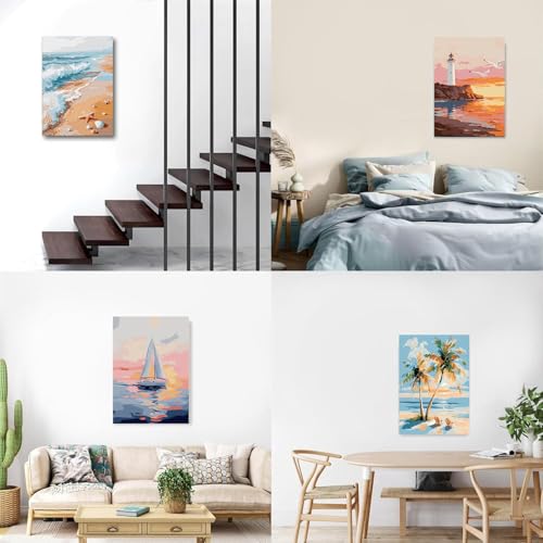 Gemozaic 4 Pack Beach Framed Paint by Numbers Kit for Adults, 8 x 12 Inch - color: BKH2385-BKH2388