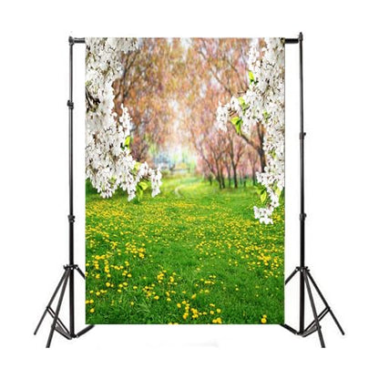 AOFOTO 4x5ft Spring Scenic Backdrop Sweet Flowers Photography Background Meadow Floral Blossoms Garden Florets Grassland Park Trees Kid Baby Portrait Photo Shoot Studio Props Video Wallpaper Drape - size: 4x5ft