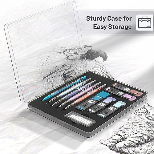 Mr. Pen- Pastel Mechanical Pencil Set, 5 Mechanical Pencils (0.3, 0.5, 0.7 | 0.9, 2.0mm), 5 HB Lead Refills & 10 Eraser Refills, Precision Drawing Pencils for Sketching, Writing & Technical Artwork - color: Clear Barrel