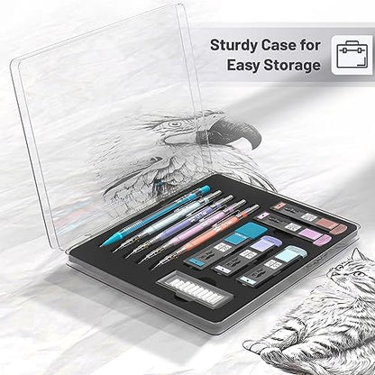 Mr. Pen- Pastel Mechanical Pencil Set, 5 Mechanical Pencils (0.3, 0.5, 0.7 | 0.9, 2.0mm), 5 HB Lead Refills & 10 Eraser Refills, Precision Drawing Pencils for Sketching, Writing & Technical Artwork - color: Clear Barrel