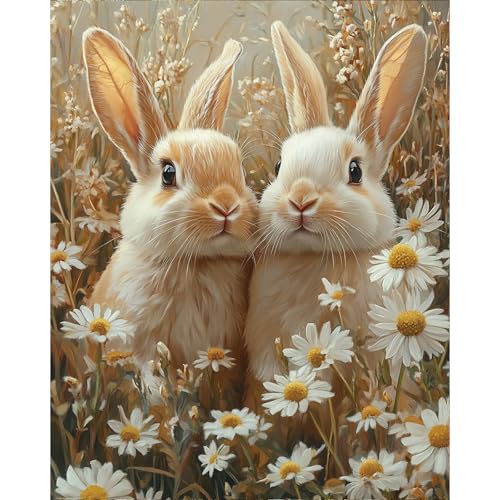 RICUVED Easter Paint by Numbers for Adults, Rabbits Paint by Numbers Kit for Adults Beginners, Flowers DIY Acrylic Oil Painting on Canvas Easy for Gift Home Wall Decor 16x20 Inch - color: SO004