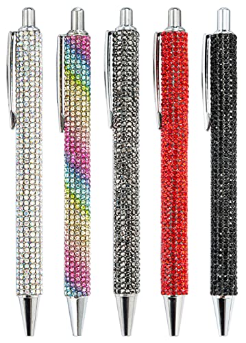 Gullor Click Ballpoint Pens, Diamond-encrusted Ball Pens, Black Ink Medium Point 1mm, for Office Supplies Gift Wedding Birthday - color: Color Set 2, style: 5 Pieces