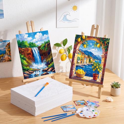 Sherr 24 Pcs Pre Drawn Canvas for Painting Adult Pre Printed Canvas Bulk Sip and Paint Kit Stretched Panels Paint Set for Theme Valentine Painting Night Party Favor (Beach,Scenery,8 x 10 Inch) - size: 8 x 10 Inch, style: Beach,Scenery