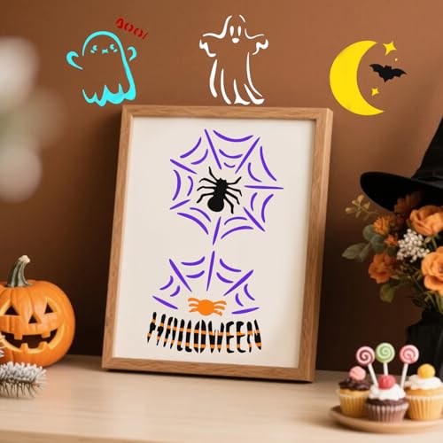 72 PCS 3x3 Inch Halloween Stencils for Painting - Pumpkin, Ghost, Bat, Spider Web Witch Skull Reusable Halloween Painting Templates on Wood, Glass, Fabric, Window Door Decor DIY Decoration - style: 72PCS Halloween