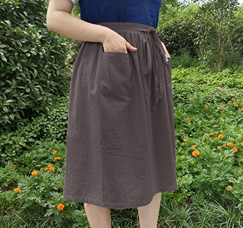 Unisex Chef Aprons White Retro Cotton Maid Short 2 Pockets Waist Waiter Waitress Half Apron - color: Cotton Grey
