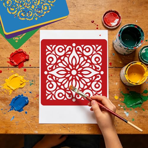 CUTHOLLOW Animals Fruit Plant Stencils, 24PCS 8-Inch Reusable Plastic | 24PCS 8-Inch Animals, Fruit & Plant Shapes, Reusable Washable Plastic, Painting, Crafts, Wall Art & Sidewalk Chalk - style: Mandala