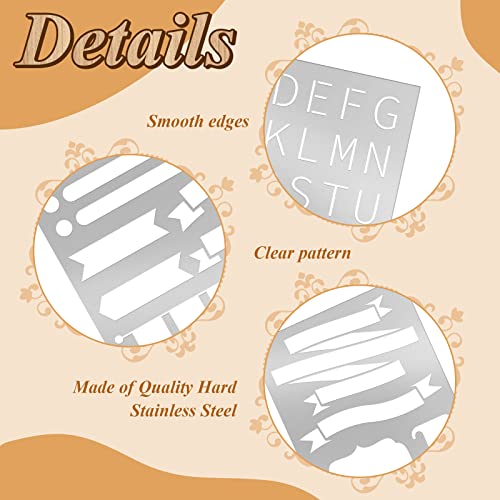 Lewtemi 8 Pcs Metal Journal Stencils, Stainless Metal Stencils Wood Tool Journal Style Scrapbooking DIY Wood Carving Engraving, Painting Planning Small Reusable Painting Template(Classic Style) - style: Classic Style,Retro,Vintage