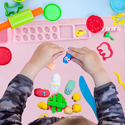 Silicone Painting Mat,Painting Stations Kit [1x Apron,1 Pair Oversleeve,20 Pieces Brushes] Craft Silicone Mats 21"X17" with Detachable Cup for Kids Gift,Paint, Clay, DIY Projects - color: Pink
