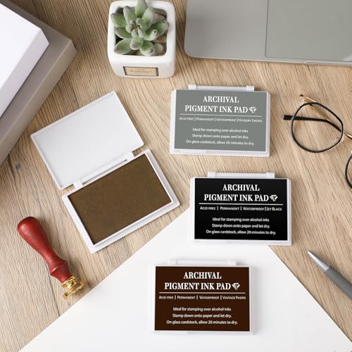 MotiMind 4 Pcs Archival Pigment Waterproof Ink Pad for Stamps, Four Colors | Pigment Stamp Pads for Card Making Scrapbooking, Archival Acid-free Quality, 3.7x2.5 Inch, Works on Paper Glass - color: Four Colors