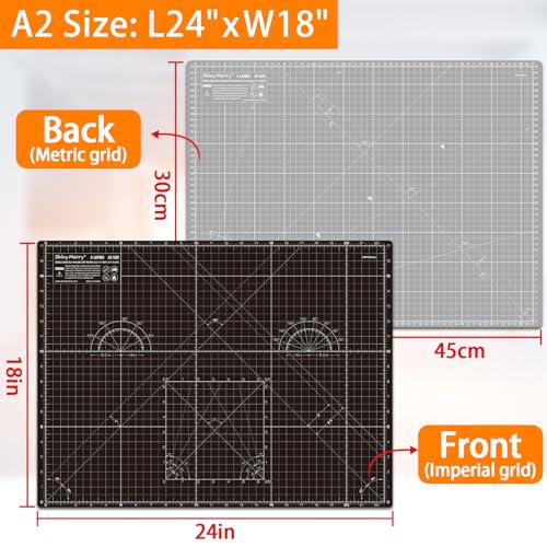 Self Healing Cutting Mat A2 18"x 24" Double Sided Black Mat - color: Black, size: A2 (18" x 24")