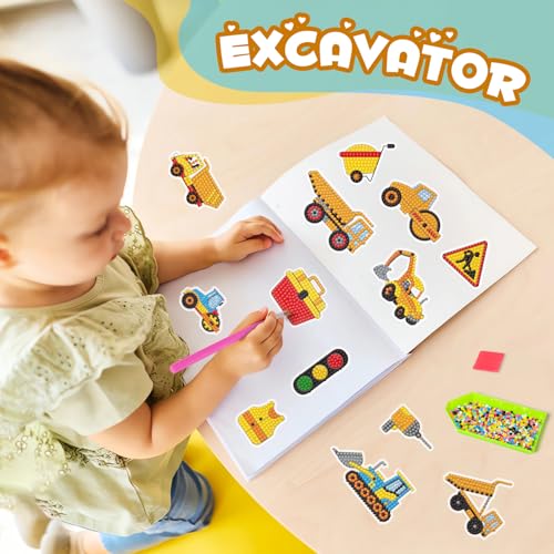 Labeol Diamond Art Kits for Kids Boys and Girls Ages 6-8-10-12 Easy to DIY Creative Diamond Art Sticker Craft by Numbers Kits for Kids and Adult Beginners (Engineering Vehicles) - style: Engineering Vehicles