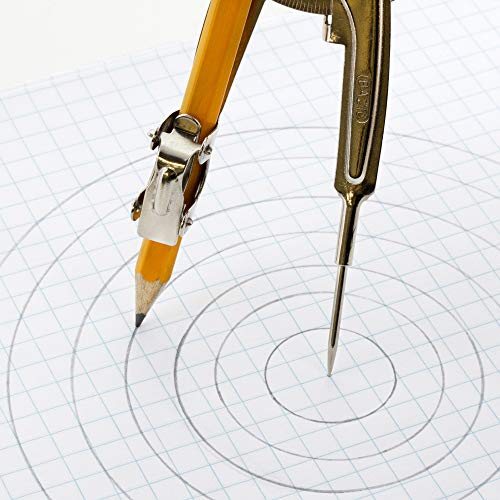 BAZIC Metal Ball Bearing Compass w/ #2 HB Wood Pencil, Nickel Plated Compass for Precision Geometry Math Drafting, Great for Student Designer Mathematician Carpenter Office & School, 1-Pack | #2 wood pencil that draws clean circles and arcs for geometry,