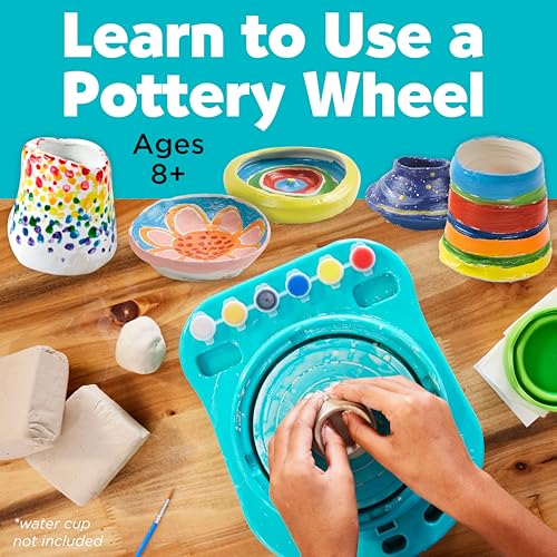 Faber-Castell Pottery Studio: Create Your Own Pottery Designs with Kid-Friendly Pottery Wheel, Air-Dry Clay, Paints, Sculpting Tools & Step-by-Step Instructions for Kids (Ages 8+) - size: Starter Pottery Wheel