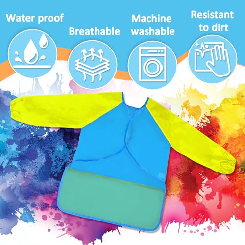Zkptops Kid Art Smocks Waterproof Kids Painting Aprons Toddler Art Smock Kids Paint Smock with Long Sleeve 3 Roomy Pockets for Age 3-7 Years(Light Blue) - color: Y 1 Pack Light Blue