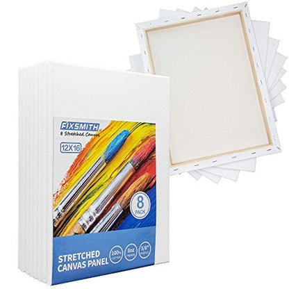 Stretched White Blank Canvas - 12 x 16 Inch, Bulk Pack of 8, Primed, 100% Cotton, 5/8 Inch Profile of Super Value Pack for Acrylics,Oils & Other Painting Media. - size: 12"x16"