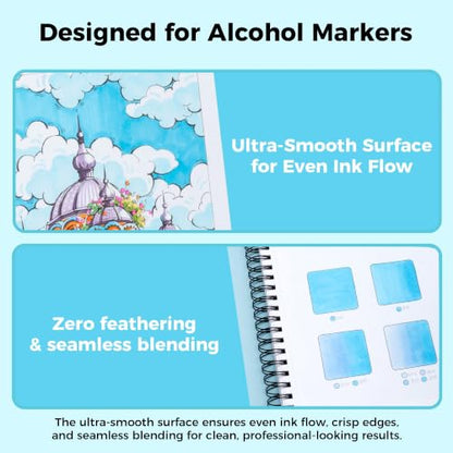 Ohuhu 11"x14" Double-Sided Bleedproof Marker Pad Art Sketchbook 50 Sheets | Large Sketch Book - 160 LB/280 GSM Smooth Drawing Paper - 50 Sheets/100 Pages - Spiral-Bound Sketch Pad for Alcohol Markers - size: 11" x 14"