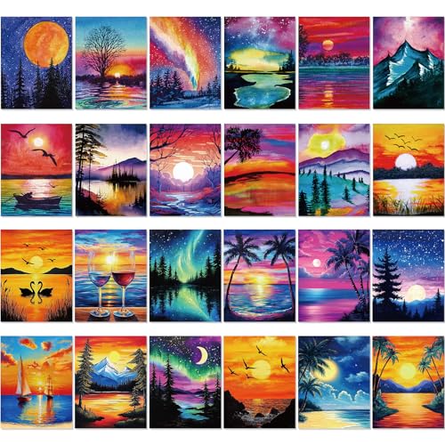 Sherr 24 Pcs Pre Drawn Canvas for Painting Adult Pre Printed Canvas Bulk Sip and Paint Kit Stretched Panels Paint Set for Theme Valentine Painting Night Party Favor(Scenery,8 x 10 Inch) - size: 8 x 10 Inch, style: Scenery