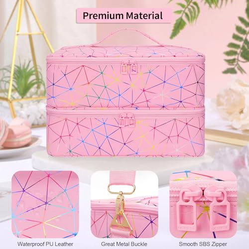 Nail Polish Organizer Bag Holds 50+ Bottles (15ml/0.5 fl.oz) &UV Nail Lamp - color: 04-Pink, size: 50 Bottles