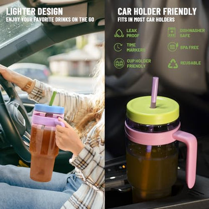50 oz Tritan Plastic Tumblers with Lids and Straw | Leak-Proof BPA-Free Tumbler with Time Marker, Reusable for Iced Coffee, Tea, Juice, Boba, Smoothies, Wide Mouth - color: Navy Blue