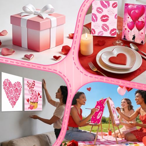 Harloon 36 Pcs 8 x 10 Inch Pre Drawn Canvas for Painting Pre Stretched Canvas Painting for Adults Kids Outline for Sip and Paint Supplies Favor (Pink Valentine) - style: Pink Valentine