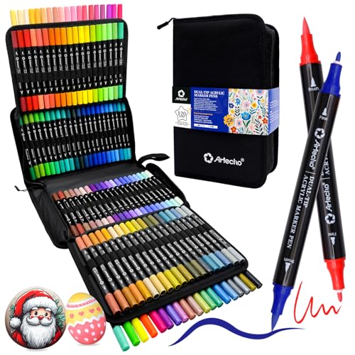 Artecho Acrylic Paint Markers 120 Colors with Bag（ Brush Tip and Fine Tip ） - color: 120 Colors
