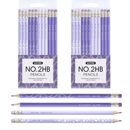 ECOTREE Pre-Sharpened #2 Pastel Pencils, Back to School Supplies, 24 Count | Graphite Number 2 Pencils for Kids Students, Latex-Free Eraser, Smooth Writing, Drawing, Sketching, Classroom Gifts - color: Purple, style: 24 COUNT