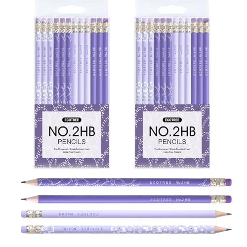 ECOTREE Pre-Sharpened #2 Pastel Pencils, Back to School Supplies, 24 Count | Graphite Number 2 Pencils for Kids Students, Latex-Free Eraser, Smooth Writing, Drawing, Sketching, Classroom Gifts - color: Purple, style: 24 COUNT