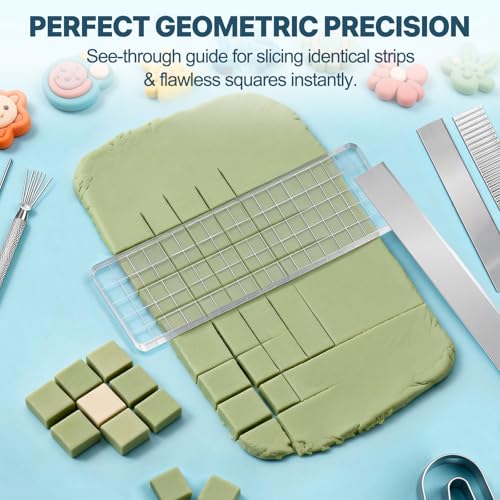 Dobur Polymer Clay Tool Set 19 Pcs Acrylic Roller Cutters for Clay Earrings | Acrylic roller, thickness rings, cutters, grid guide, blades and Teflon sheets for polymer clay earrings