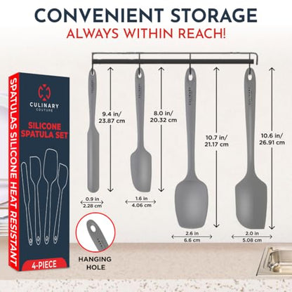 4-Piece Silicone Baking Spatula Set - Rubber Spatulas Silicone Heat Resistant, BPA-Free - Spatula Set for Nonstick Cookware - Baking Essentials - color: Gray