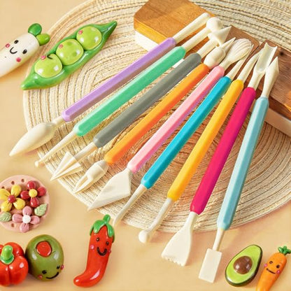 16PCS Double Head Sculpting Tools Set, Clay Tools Kit with 1.7 FL OZ Air Dry Clay Glaze for DIY Pottery, Molding Polymer Clay – Safe & Ergonomic Grip for Craft Lovers & Beginners