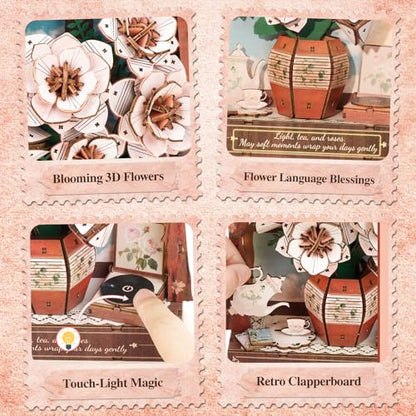 3D Puzzles for Adults Pink Roses Wooden Bloom Craft with LED Light - color: Pink Roses
