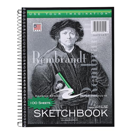Roaring Spring Rembrandt Spiral Sketchbook Pad, 100 Sheets, 8.5" x 11" - size: 8.5" x 11" 100 Sheets, style: Single Book