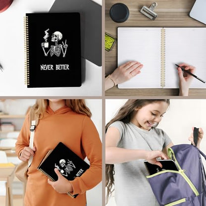 Cute Spiral Notebook journal A4 Aesthetic Pretty Design for Women Girls Kawaii with Pocket, 8.5 x 11 inch, Lined, Skeleton - color: Coffee Skeleton, style: Lined