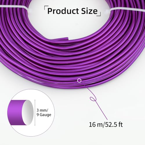 9 Gauge Aluminum Craft Wire, 52.5FT Bendable Armature Wire for Sculpting, Jewelry Making, DIY Crafting, Doll Making, Modelling, Bonsai Training(Purple) - color: Purple