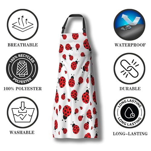 Cute Cooking Apron for Women Red Ladybug Mans Aprons for Cooking Funny for Kitchen Cooking Restaurant BBQ Painting Crafting Gardening 27” (W) x 31” (H), Waterproof Apron - color: Red Ladybug