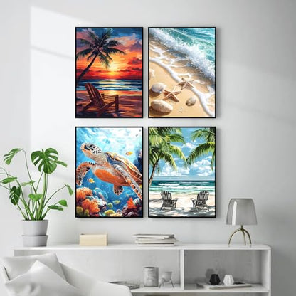4 Pack Diamond Art Kits for Adults, Beach Diamond Painting Kits 12x16 Inch - color: 4 PC Beach, size: 11.8x15.7in(30x40cm)