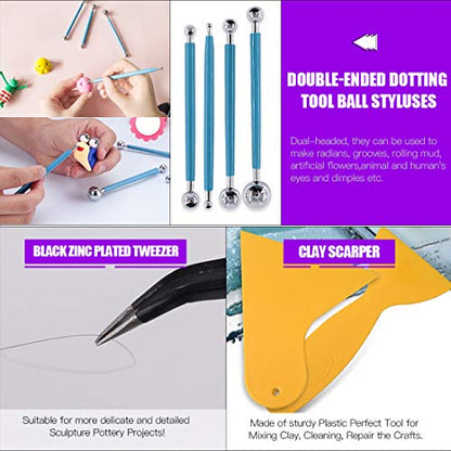 Swpeet 24Pcs Modeling Clay Sculpting Tools Kits, Painting Brush, Wooden Dotting Tools, Ball Stylus Tool, Plastic Ball Rod Stylus Modeling Tools, Clay Roller, Clay Scarper for Modeling Clay - color: N0.2 24Pcs Modeling Clay Sculpting Tools Kit